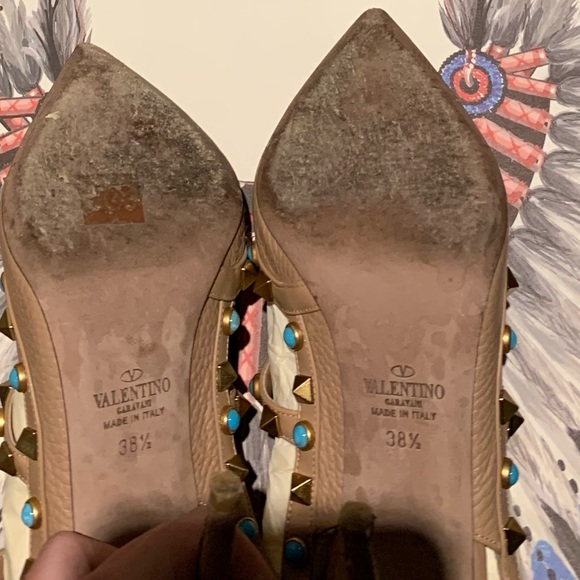 Valentino Leather Rockstud Turquoise Stone Pumps - Picture 7 of 8